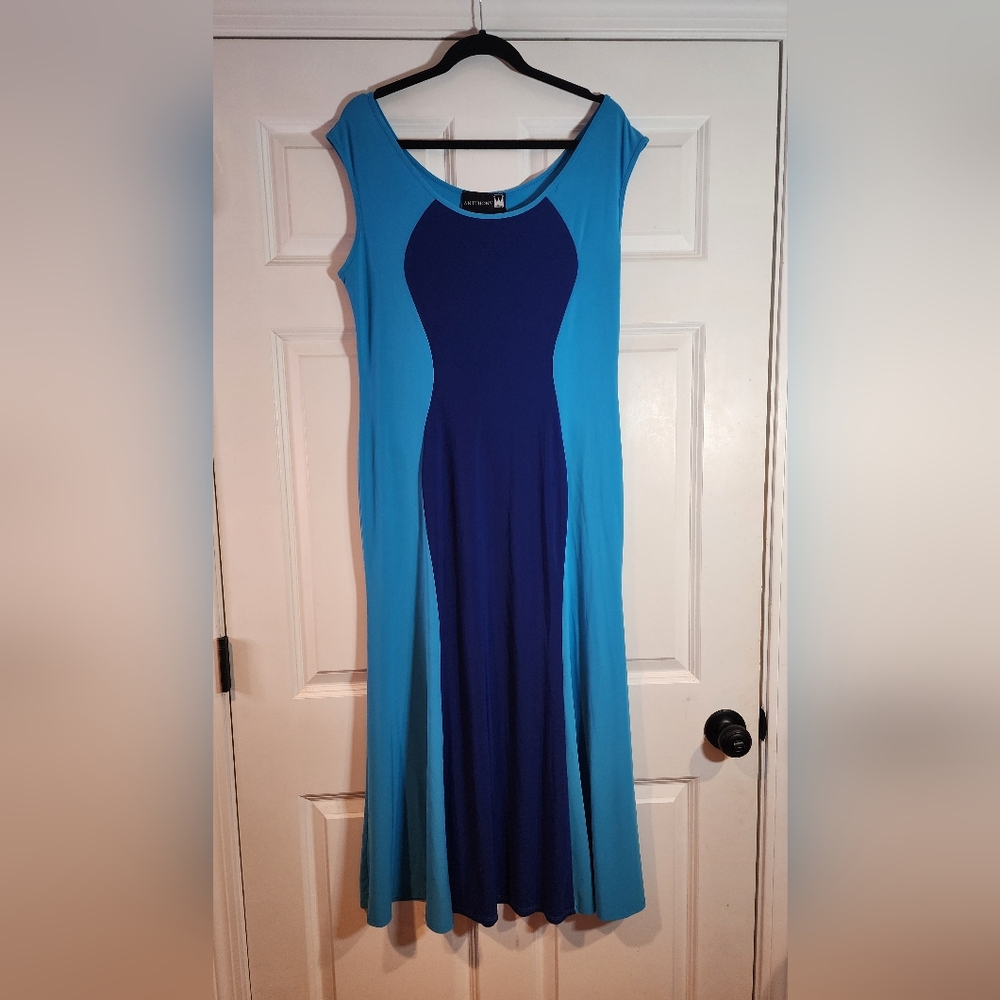 Antthony Elegant Blue Sleeveless Colorblock Maxi Dress
